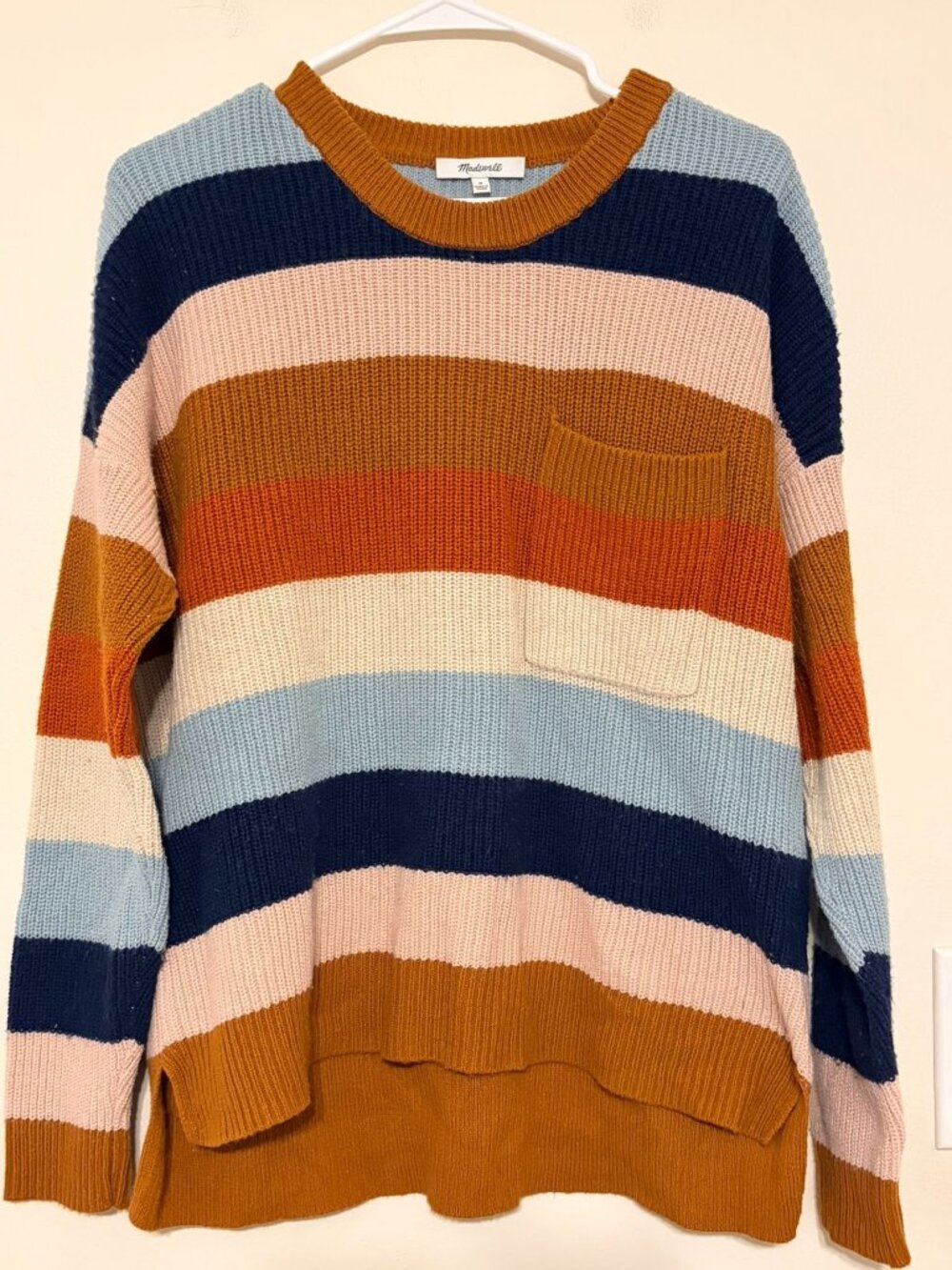 Women's Madewell Thompson Pullover Pocket Sweater Striped Multicolor Size Medium